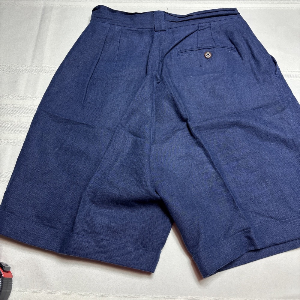 Vtg 90 Linen High Rise Walking Shorts Women Size 10 Preppy Navy Blue - Picture 5 of 9